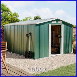 New Metal Garden Shed Apex Roof 10x8FT Storage House Tool Sheds with Free Base