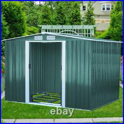 New Metal Garden Shed Apex Roof 10x8FT Storage House Tool Sheds with Free Base