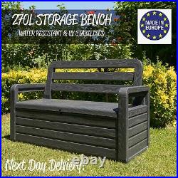 Outdoor & Indoor Storage Box Bench Seat 270L Garden Chest Plastic Furniture