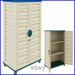 Outdoor Plastic Garden Utility Cabinet Storage Unit Garage Tools With 2 Shelves
