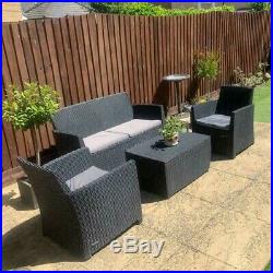 Outdoor Sofa Furniture Garden Rattan Plastic 4 Seater Coffee Grey Storage Set