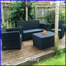 Outdoor Sofa Furniture Garden Rattan Plastic 4 Seater Coffee Grey Storage Set
