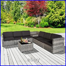 Outsunny 8Pcs Patio Rattan Sofa Garden Furniture Set Table with Cushions 6 Seater