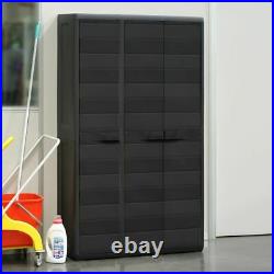 Plastic Cabinet Storage Utility Shed Cabinet Garden Garage Tool 3 Door 4 Shelves