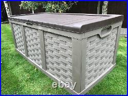 Plastic Garden Storage Box XXL Size 634 Litres Waterproof Sit On Lid Piston Lift
