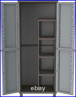 Plastic Shed Outdoor Storage Unit Cupboard Tall Garden 2 Door Lockable Cabinet