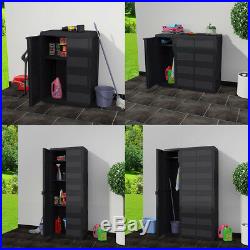 Plastic Utility Garden Storage Cabinet Cupboard Shed Outdoor Tool Unit with Shelf