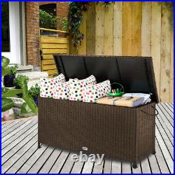 Poly Rattan Garden Storage Box Brown Patio Cushion Deck Chest Terrace Balcony