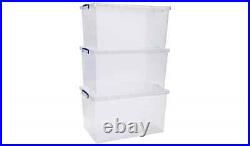 Really Useful 3 x 83L Nesting Box Stackable Clip-On Secure Lid Clear