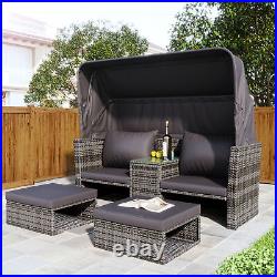 Retractable Canopy Polyrattan Sofa Lounge Set Outdoor Patio Garden Furniture Set