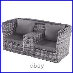Retractable Canopy Polyrattan Sofa Lounge Set Outdoor Patio Garden Furniture Set