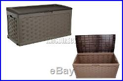 Starplast Garden Rattan Style Plastic Storage Chest Shed Box Sit-On Lid Mocha