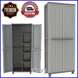 Tall Plastic Broom Cupboard Shelves Outdoor Garden Storage High Cabinet Shed Box