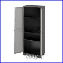 Tall Plastic Cupboard Storage Outdoor Garden Shelves Utility Box Grey