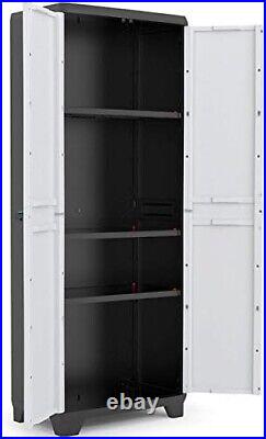 Tall Plastic Cupboard Storage Outdoor Garden Shelves Utility Box Grey Black