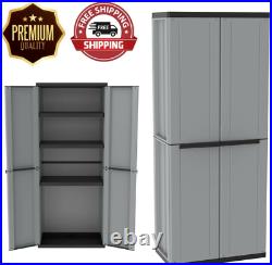 Tall Plastic Cupboard Storage Outdoor Garden Utility Shelves Cabinet Unit Shed
