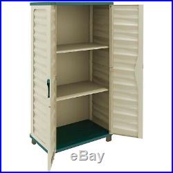 Utility Cabinet Outdoor Garden Plastic Storage Unit Garage Tool Box Beige/Green