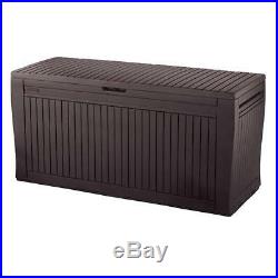 Wood Effect Plastic Garden Tools Patio Outdoor Storage Box Seat Chest On Wheels