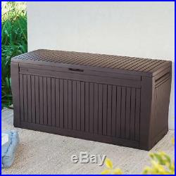 Wood Effect Plastic Garden Tools Patio Outdoor Storage Box Seat Chest On Wheels