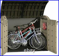 XL Outdoor Plastic Garden Storage Bike Shed, Wheelie Bins, Beige and Brown