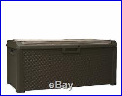 XL Size Outdoor Garden Storage Chest Cushion Box 550 Litre Padded Seat Brown