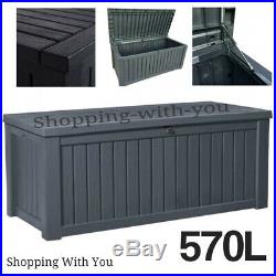 XXL 570L Heavy Duty Garden Storage Cushion Chest Box Outdoor Waterproof Plastic