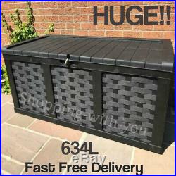 XXL Rattan-Look Garden Storage Box Chest Outdoor Cushion Trunk 634L Anthracite
